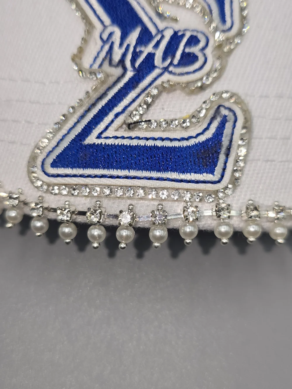 Zeta Phi Beta White & Royal Blue Rhinestone Cap